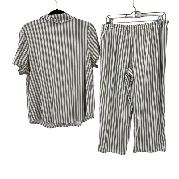 PJ Couture White Gray Striped Pink Lace Short Sleeve Set Light Women's XL READ - Picture 2 of 10